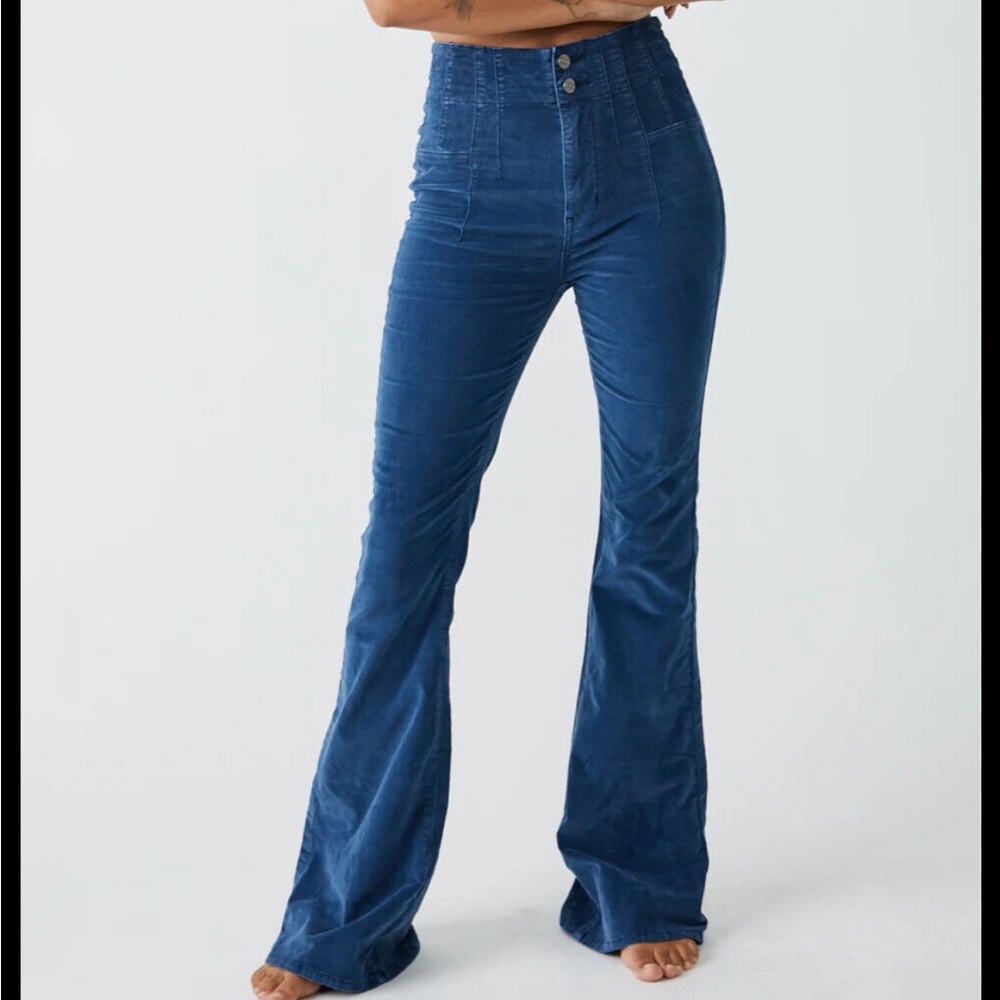 Free People Blue Flare Wide Leg Jeans